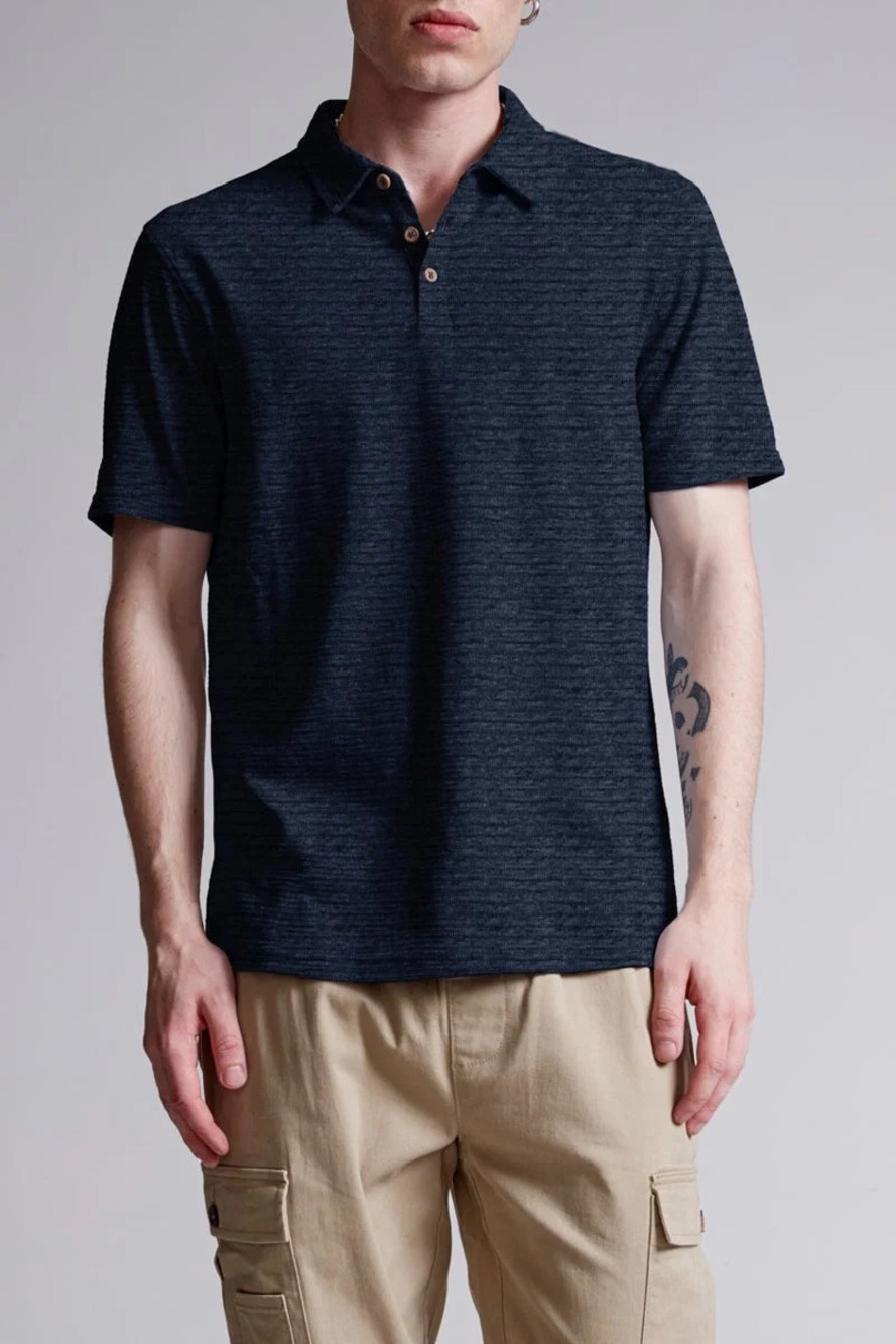 Escape Navy Melange Knit Textured Short Sleeve Polo/64857